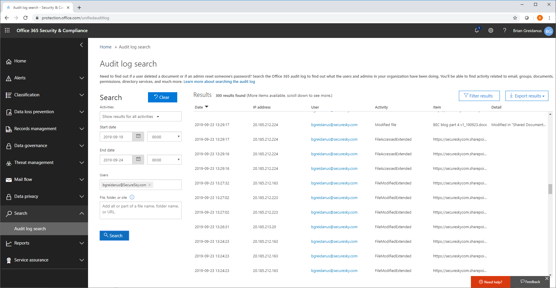 Configuration of Office 365 to Detect BEC Attacks Part 4